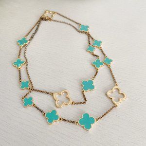 Turquoise and Gold Alhambra Long Necklace